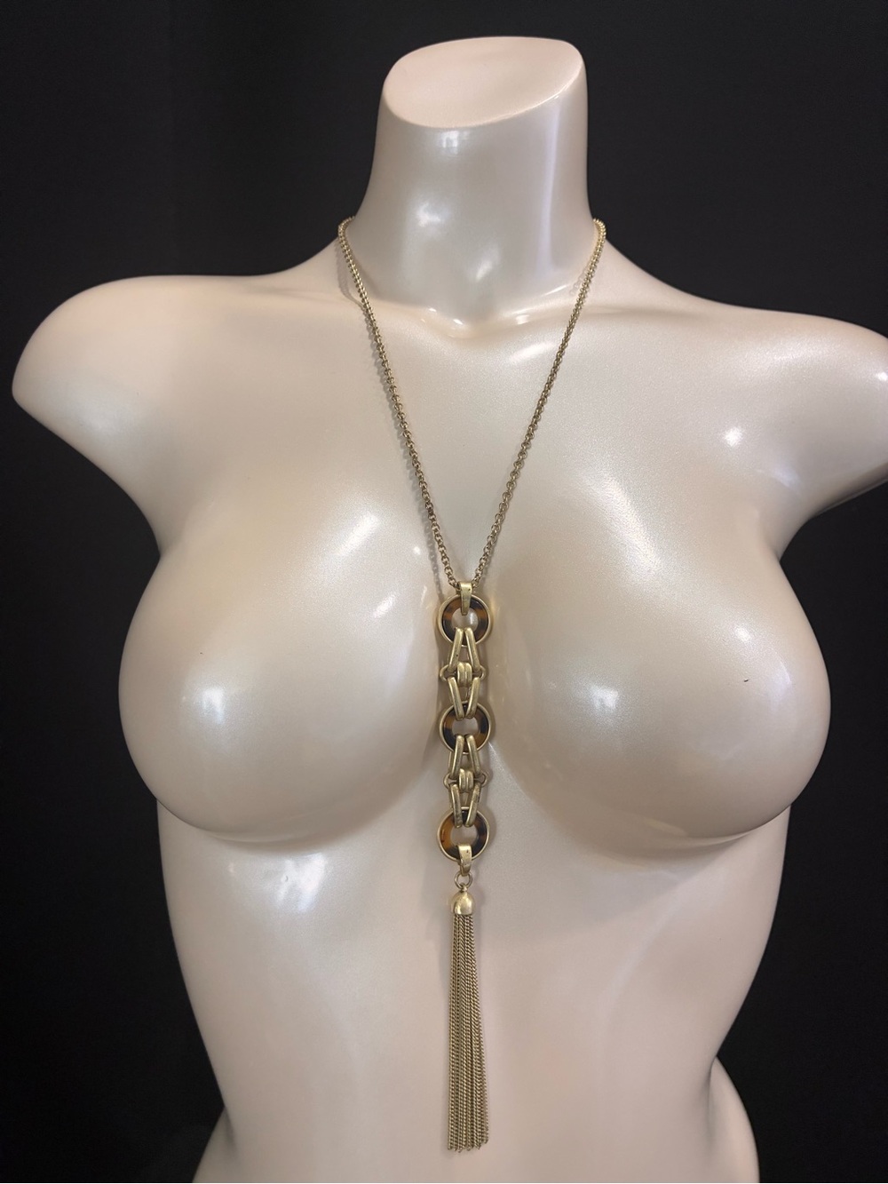 Lucky Brand 2 in 1 Tortoise Lariat Gold Long Layer Tassel Y-Link Necklace EUC